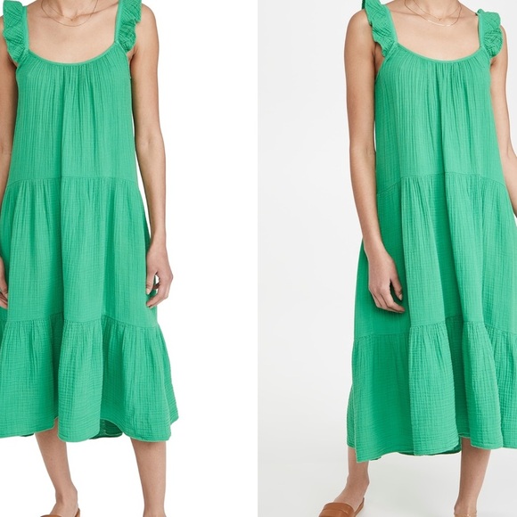 Xirena Rumer Green Spell Gauze Sleeveless Dress Tiered Adjustable Sz S Beach EUC - Picture 1 of 12